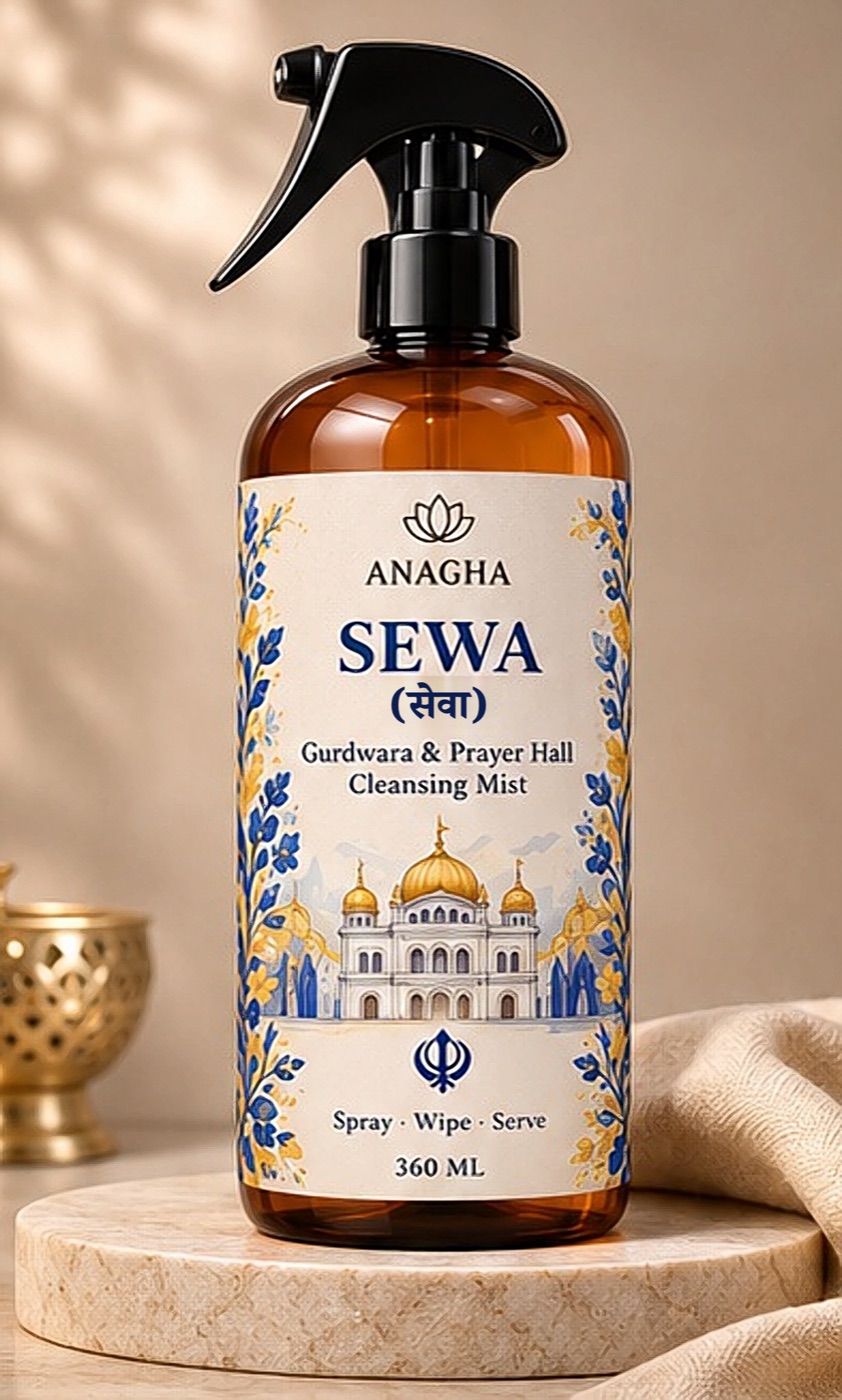 ANAGHA Sewa on a marble stand with a brass bowl in a new home