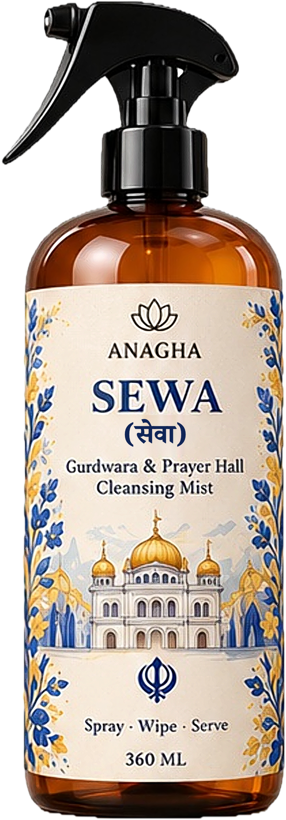 ANAGHA Sewa 360 ml amber spray bottle with gurdwara and phulkari-blue label